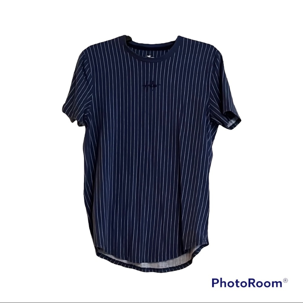 Blue Vertical Striped Hollister Short Sleeve Tee (Mens Medium)